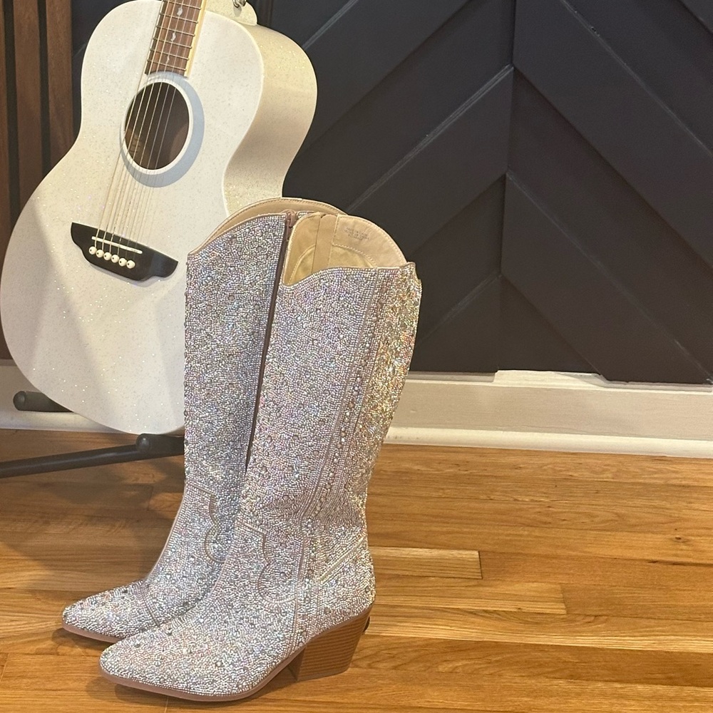 Used- All-over satin rhinestone embellished western boot